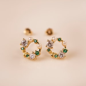 Tiny Flower Wreath Stud Earrings · Dainty Wreath Stud Earrings · Circle Flower Stud Earrings · 925 Sterling Silver Gold Plated Stud Earrings