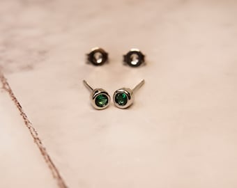 Sterling Silver Emerald Green Stud Earrings: Minimalist Jewelry