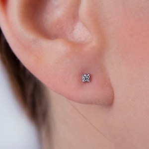 Minimalist Sterling Silver Stud Earrings: Emerald White Gems