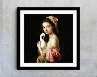 Portrait of Woman and Swan, Victorian Wall Art, Renaissance Art Print, Vintage Home Decor, Fine Art, Timeless Art, Gift for Art Lover