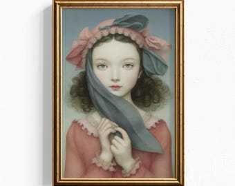Impresión artística de retrato romántico, ilustración figurativa de ensueño suave, decoración de pared de estilo vintage