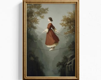 Lámina de chica en la cuerda floja: decoración de pared vintage de ensueño para habitación de bebé