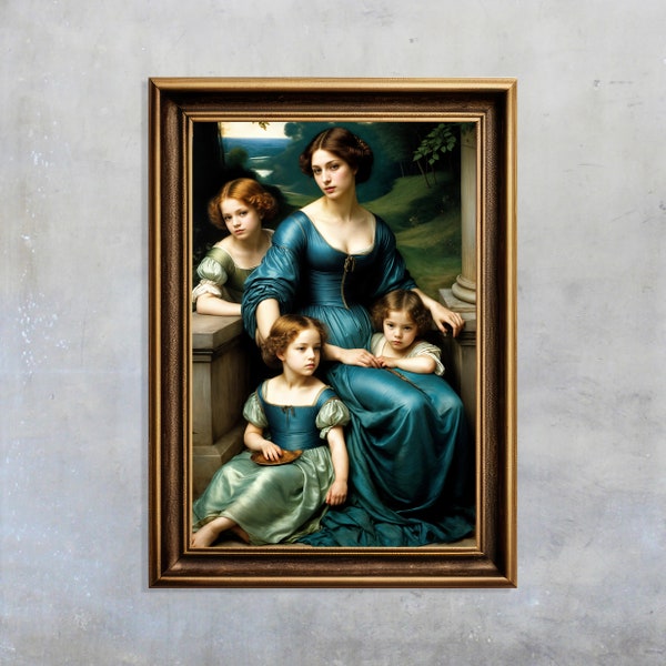 Classical Art Mother with Children, Vintage Portrait Fine Art, Gallery Artwork, Family Portrait Print, Gift for Mother, Historical Painting