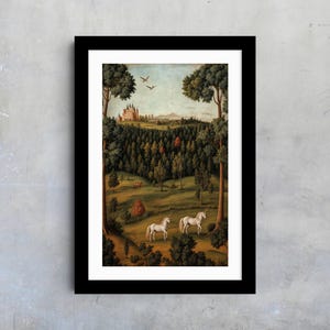 Medieval Unicorn Art Print – Fantasy Giclée Wall Decor, Tapestry-Inspired Mythical Creature Illustration for Castlecore Interiors