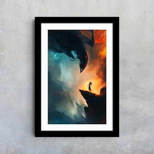 Dark Fantasy Art Print – Mystical Demon and Woman Giclée, Gothic Romance Wall Decor for Fantasy Lovers