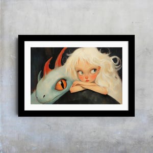 Dragon and Girl Whimsical Print, Fairytale Wall Art, Magical Creatures, Kids Room Decor, Whimsical Illustration, Mythical Artwork, Gift