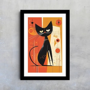 Midcentury Atomic Cat Wall Art Print, Vintage Home Decor, Retro Style, Unique Cat Art, Animal Wall Decor, 1960s Style Poster