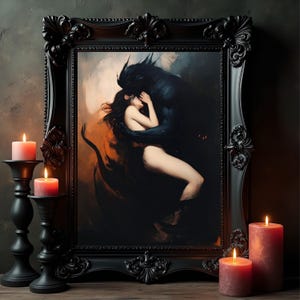 Dark Academia Fantasy Artwork – Shadow Demon & Maiden Wall Decor