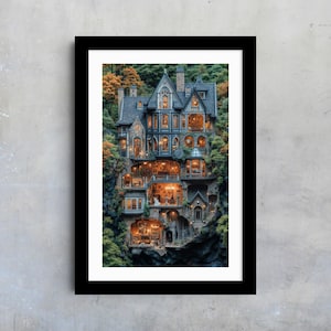 Victorian Haunted House Art Print – Gothic Giclée Wall Decor, Spooky Mansion Illustration for Witchcore, Halloween, or Dark Academia Homes