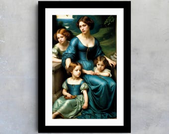 Classical Art Mother with Children, Vintage Portrait Fine Art, Gallery Artwork, Family Portrait Print, Gift for Mother, Historical Painting