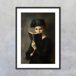 Book Lover Wall Art Portrait Dark Academia Study Gift Reading Nook Home Decor Classic Style Office Accent for Book Lover Present