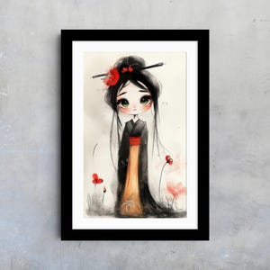 日本の芸者ウォールアート、アニメガールプリント、かわいい漫画キャラクターイラスト、子供部屋のポスター、アジアの壁装飾、アジア愛好家へのギフト