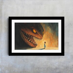Dragon and Girl Art Print, Fairytale Wall Art, Magical Creatures, Fantasy Kids Room Decor, Whimsical Illustration, Mythical Artwork, Gift