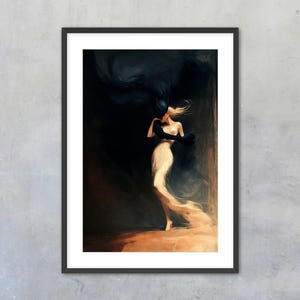 Dark Romantic Fantasy Art Print – Shadow Demon & Maiden Wall Decor – Gothic Surreal Oil Painting for Moody Home or Bedroom Gallery