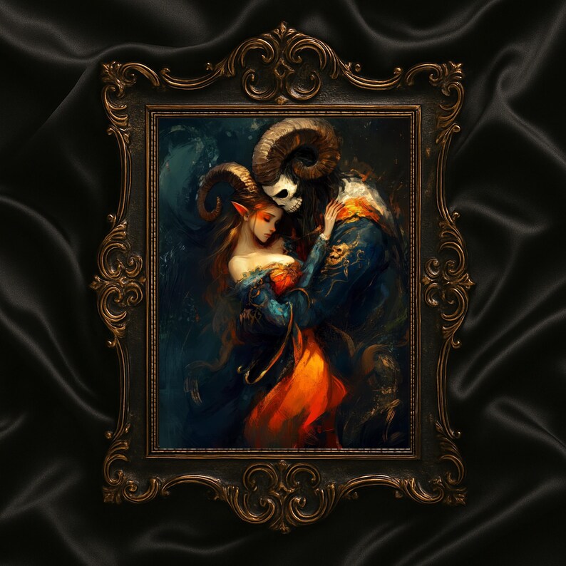 Dark Fantasy Demon Art Print | Gothic Romance Wall Decor | Enchanted Lover Illustration Bild 7
