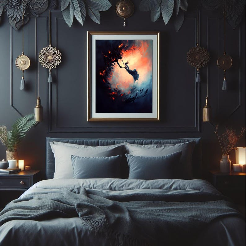 Mysterious Scene Art Print Gothic Fantasy Artwork Dark Academia Aesthetic Wall Decoration Emotional Impact Dramatic Rescue Surreal Elements Fantasy Illustration Moody Atmospheric Artwork Statement Piece Collection Worthy Display Perfect