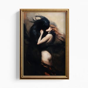 Dark Fantasy Artwork - Mystical Demon and Maiden Scene - Gothic Wall Art Print - Ethereal Surreal Decor for Fantasy and Mythology Lovers