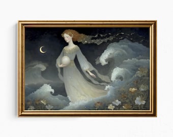 Moonlit Sea Maiden Art Print | Fantasy Ocean Goddess Giclée