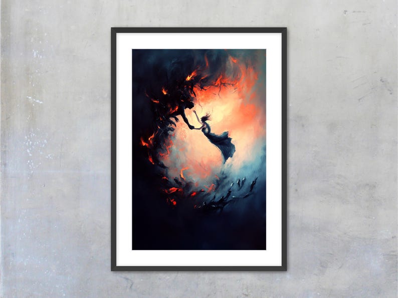 Gothic Fantasy Art Print Wall Decoration Dark Academia Aesthetic Dramatic Scene Emotional Artwork Mysterious Figure Fantasy Illustration Moody Atmospheric Artwork Statement Piece Collection Worthy Art Display Soul Stirring Moment Mythic