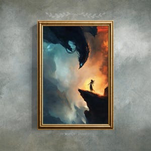 Dark Fantasy Art Print – Mystical Demon and Woman Giclée, Gothic Romance Wall Decor for Fantasy Lovers