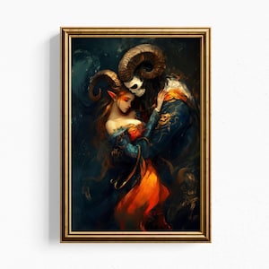 Dark Fantasy Demon Art Print | Gothic Romance Wall Decor | Enchanted Lover Illustration Bild 1