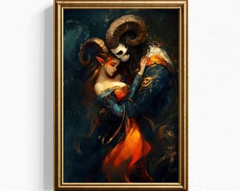 Dark Fantasy Demon Art Print | Gothic Romance Wall Decor | Enchanted Lover Illustration