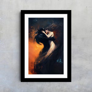 Dark Fantasy Artwork - Mystical Demon and Maiden Scene - Gothic Wall Art Print - Ethereal Surreal Decor for Fantasy and Mythology Lovers