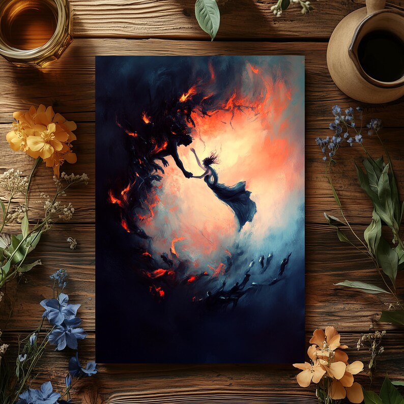 Dark Academia Aesthetic Art Print Gothic Fantasy Wall Decoration Emotional Artwork Dramatic Scene Mysterious Figure Surreal Elements Statement Piece Collection Worthy Display Moody Atmospheric Artwork Fantasy Illustration Mythic Scene Soul