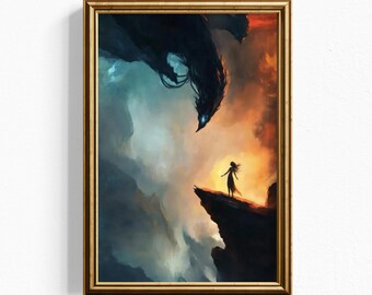 Dark Fantasy Art Print – Demon and Woman Giclée, Gothic Romance Decor