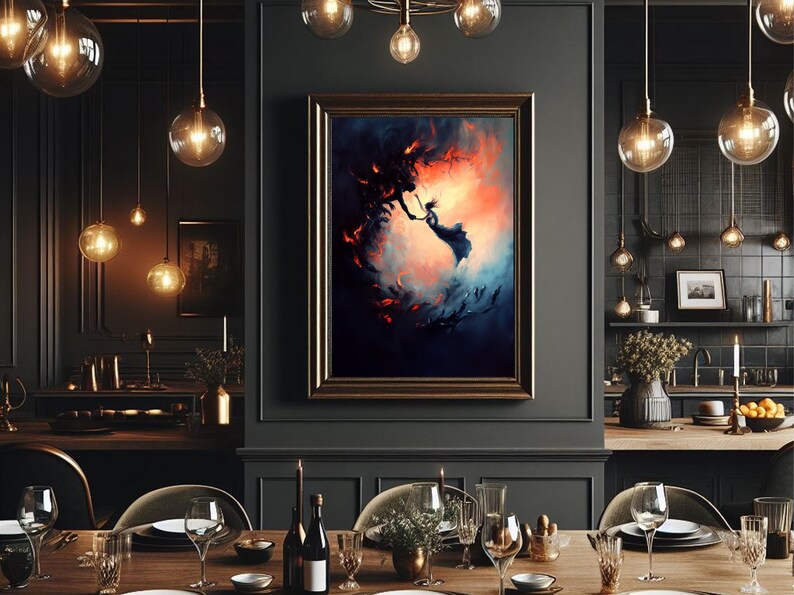 Dramatic Artwork Wall Display Gothic Fantasy Art Print Dark Academia Aesthetic Mysterious Scene Emotional Impact Surreal Elements Moody Atmospheric Artwork Statement Piece Collection Worthy Display Fantasy Illustration Mythic Scene Soul