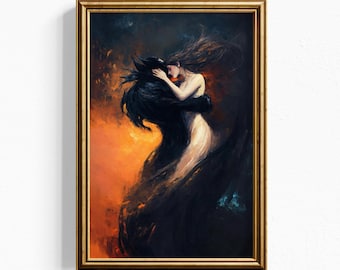 Dark Fantasy Artwork - Mystical Demon and Maiden Scene - Gothic Wall Art Print - Ethereal Surreal Decor for Fantasy and Mythology Lovers