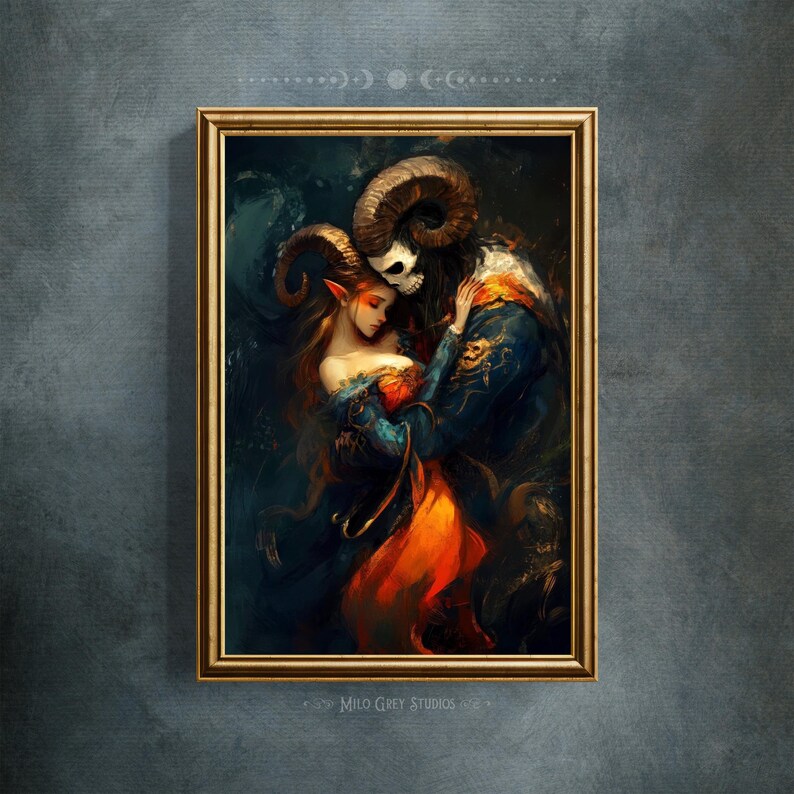 Dark Fantasy Demon Art Print | Gothic Romance Wall Decor | Enchanted Lover Illustration Bild 9