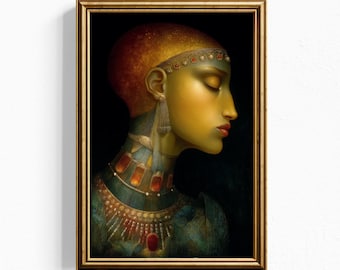 Lámina artística de la antigua diosa enjoyada - Retrato oscuro para pared