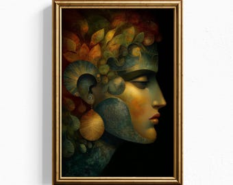 Lámina artística de la Diosa del Bosque - Retrato de fantasía oscura para pared