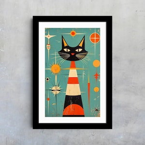 Midcentury Atomic Cat Wall Art, Vintage Home Decor, Retro Style Print, Unique Kitty Art, Animal Wall Decor, 1960s Style Poster