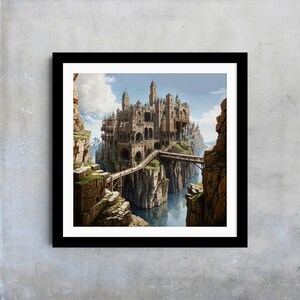 Magical Castle Fantasy Art Print – Enchanted Giclée Wall Decor, Fairytale Landscape Illustration for Dreamy Home or Nursery