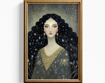 Celestial Goddess Art Print – Fantasy Woman Portrait