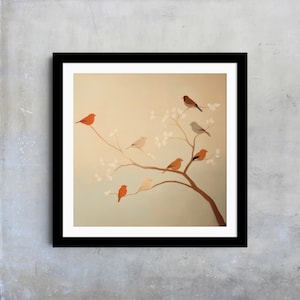 Birds on Branch Wall Art, Nature Inspired Bird Print, Neutral Toned Bird Painting, Modern Home Decor, Minimalist Art, Gift for Bird Lovers