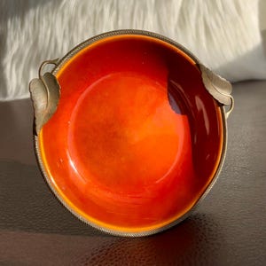 Vintage 1980s Evans Orange Enamel Dish: Metal Jewelry Tray