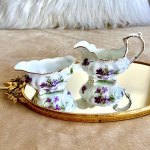 Hammersley Bone China Victorian Violets Creamer And Sugar Bowl Set, Made in England
