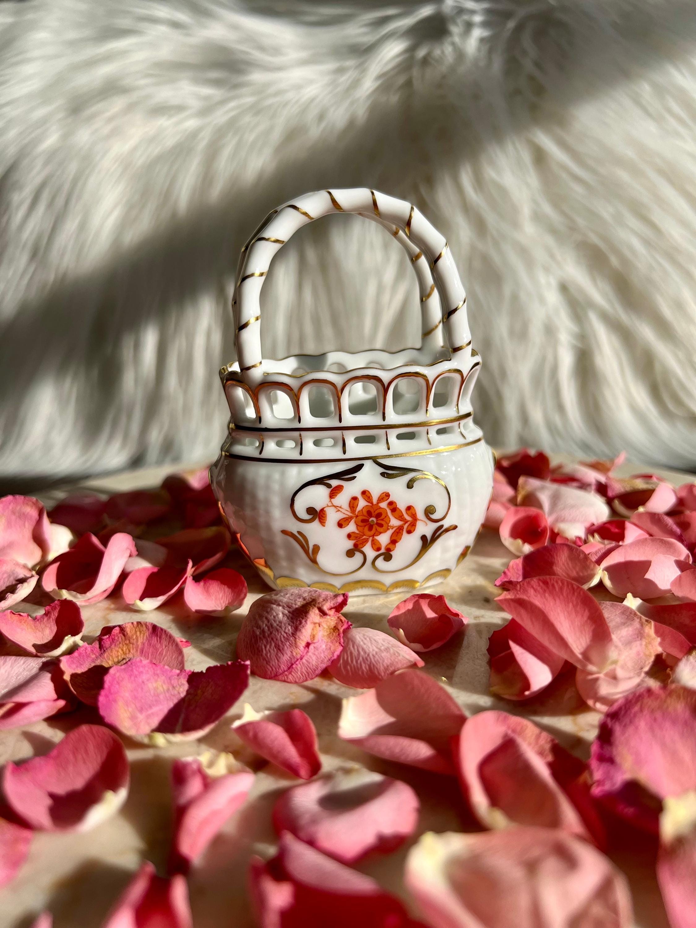 HEREND チューリン Herend Rust/ Orange Color Bouquet Reticulated Mini Porcelain