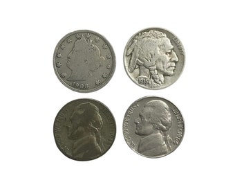 Vintage US Nickel Coin Collection: Liberty, Buffalo, War, Jefferson