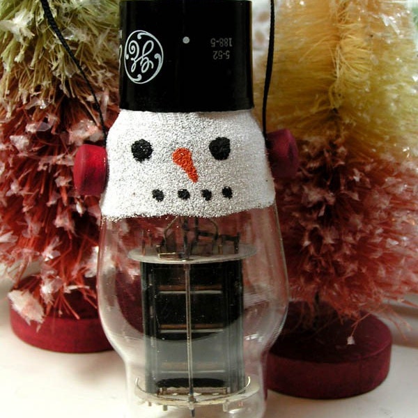 Snowman - Vintage TV Vacuum Tube - Christmas Ornament - Electronic Steampunk Large