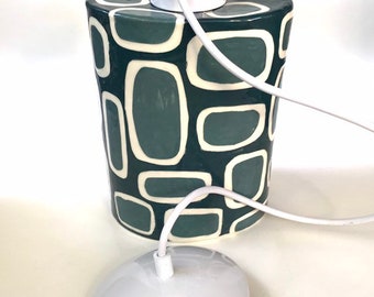 Mid-Century Modern Ceramic pendant light - squircle pattern in teal shades
