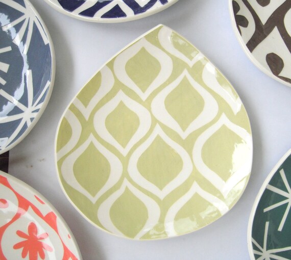 Items similar to Appetizer plate chartreuse mod ornate pattern Plate