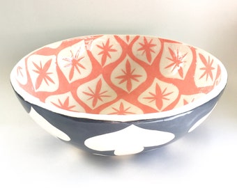 Pink sparkles big handmade hand painted ceramic bowl