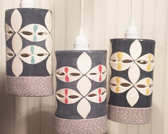 Hand Made ceramic pendant light - Lotus Flower Pattern