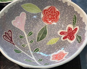 Rosebud Wildflower Bowl Large 12 inch Salad Serving Bowl   ready to ship, free domestic shipping