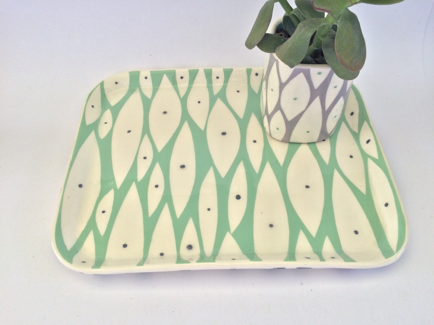 Hand built ceramic tray New Leaf pattern in mint made to order Etsy
