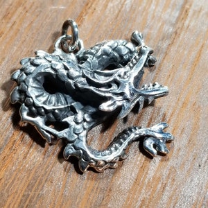 Sterling Silver Dragon Pendant, 925 Silver Chinese Dragon Charm Necklace Gothic Punk